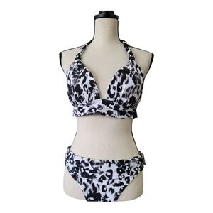 💕Bar lll black and white cheetah print halter bikini size M